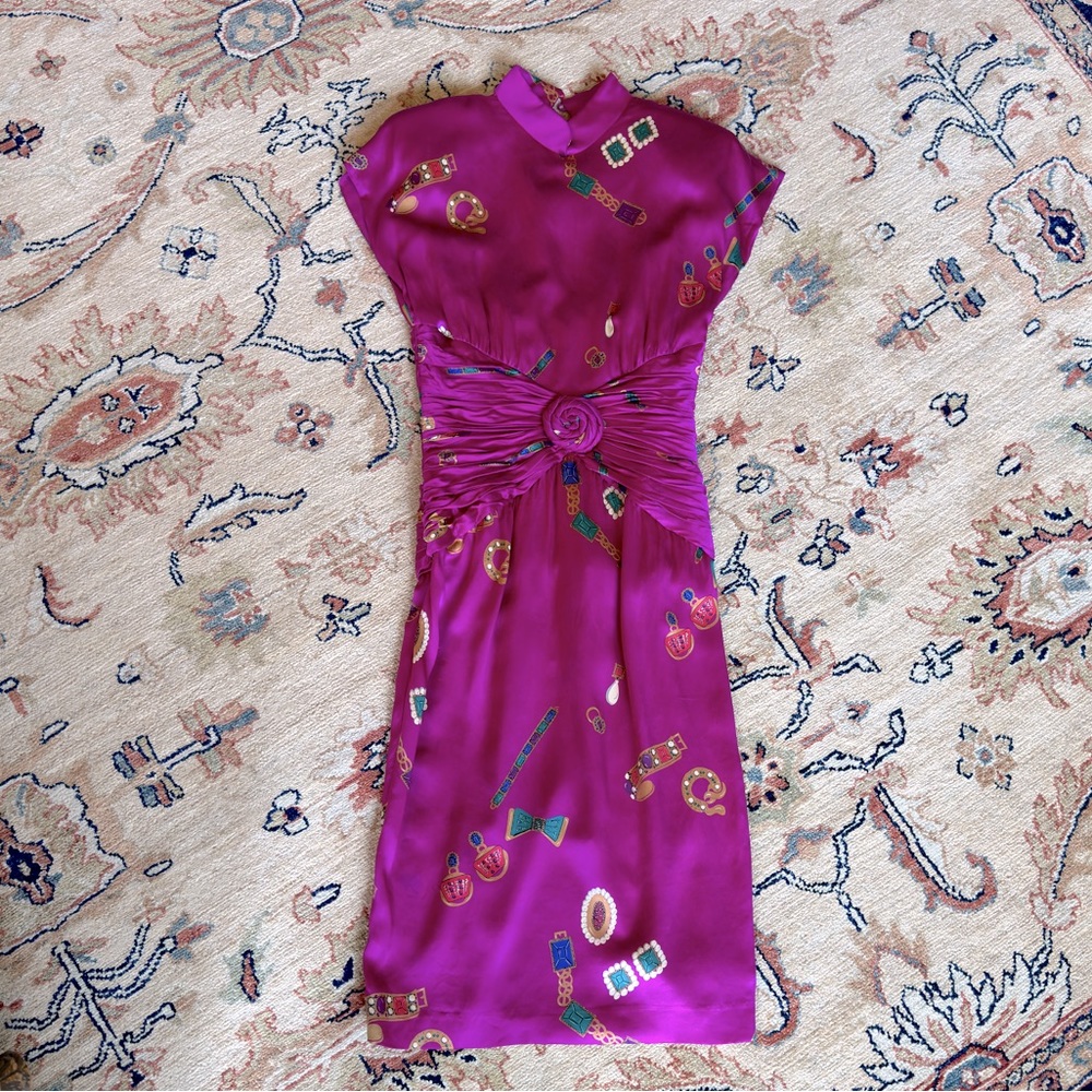 Vintage Silks By St. Gillian Sheath Dress Multicolor Midi Jewelry